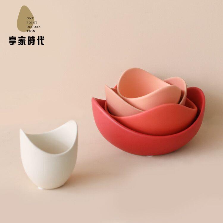 現代輕奢  陶瓷 蓮花水果盤擺件 客廳茶幾 創意 零食干果盤軟裝家居飾品
