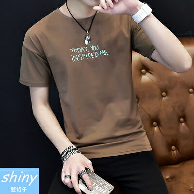 潮流自我．夏季英文字母修身短袖上衣 - shiny藍格子【Y156】