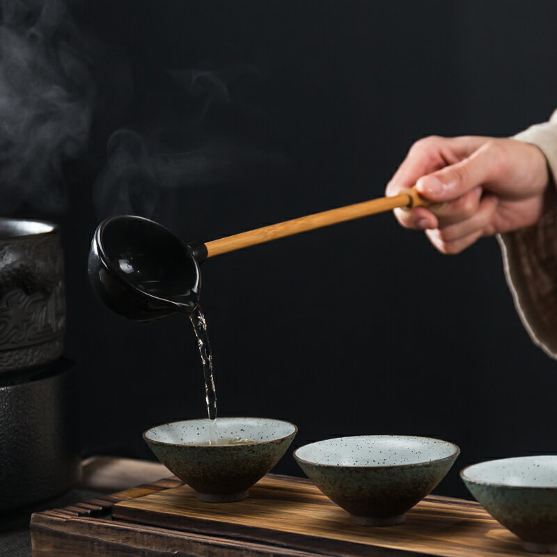 傳藝窯長柄陶瓷分茶勺日式分茶器復古茶道配件功夫煮茶水勺碗泡