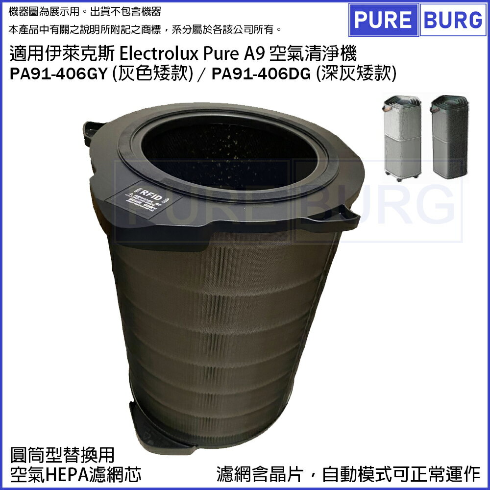 適用Electrolux伊萊克斯Pure A9空氣清淨機矮款PA91-406GY PA91-406DG替換用HEPA濾網