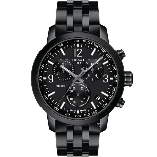 樂天卡滿5千回饋10%｜TISSOT 天梭錶 T-Sport PRC 200 CHRONOGRAPH計時腕錶 T1144173305700 -43mm-黑面鋼帶★11月限定★
