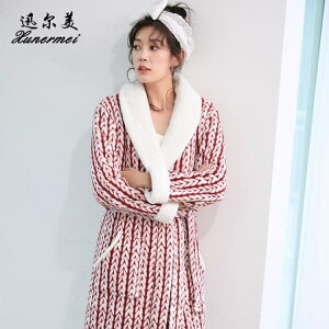 睡袍浴袍女夏新娘和服睡衣秋冬法蘭絨長袖可愛韓版睡袍