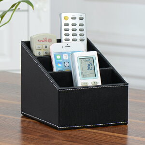 歐式皮革遙控器收納盒 手機 雜物 創意桌面收納盒 黑色整理儲物座
