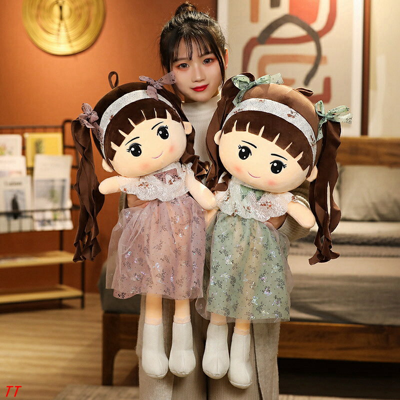 新款可愛雙馬尾洋娃娃公仔毛絨玩具小女孩花仙子玩偶抱枕生日禮物