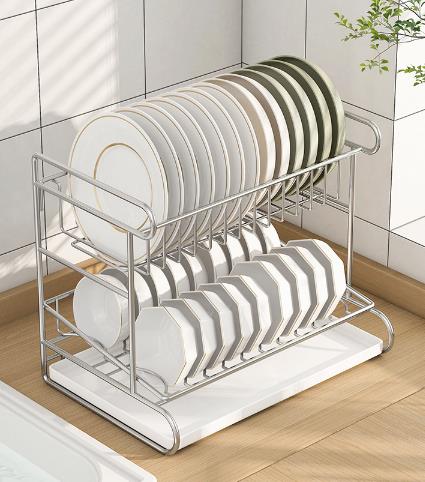 304不銹鋼碗碟收納架廚房家用臺面水槽瀝水放碗碟碗筷雙層置物架