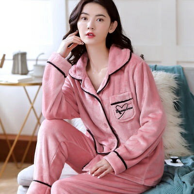 韓妞必備氣質超百搭真念薇睡衣女士春秋加厚法蘭絨套裝家居服珊瑚絨秋冬長袖寬松韓版