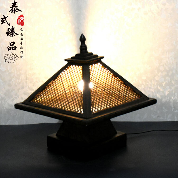 東南亞風格創意實木竹編臺燈酒吧復古裝飾燈具臥室床頭燈泰國進口