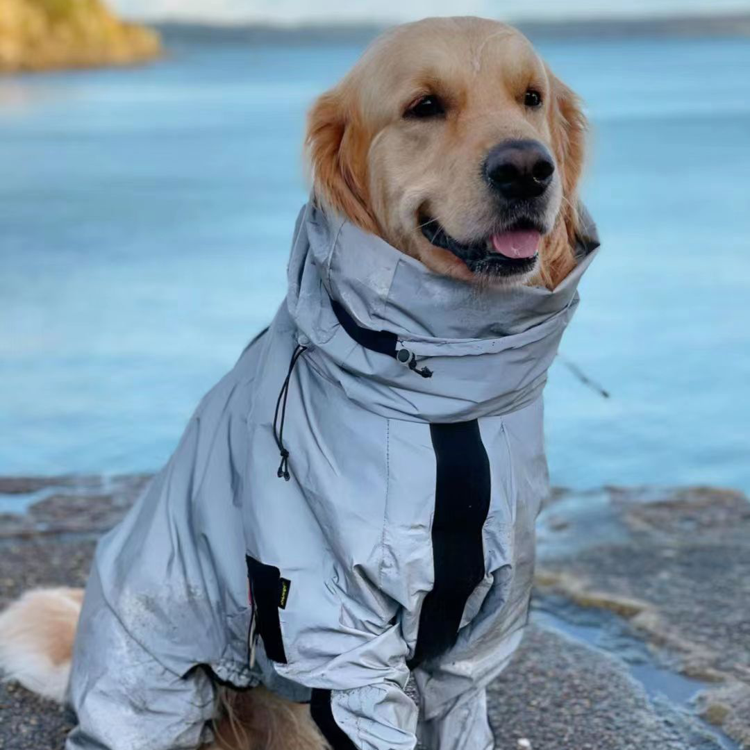 狗狗沖鋒雨衣反光中大型犬金毛德牧邊牧薩摩耶四腳全包防水雨披服