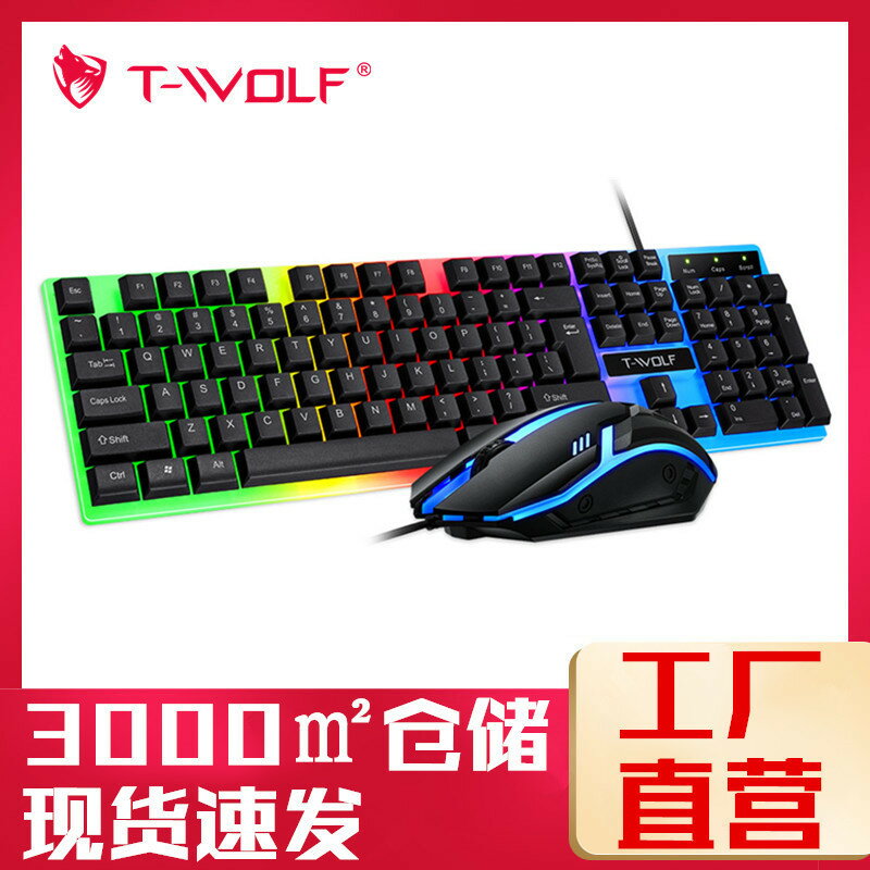 TF230鍵鼠套裝七彩發光遊戲鍵盤滑鼠套機械手感吃雞辦公配件