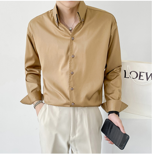 FINDSENSE X 男士長袖純色基礎款風寬鬆版襯衫