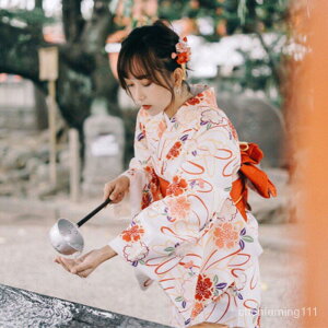 【限時下殺】日本和服 日本 和服 傳統服飾 新款神明少女和服日式浴衣溫柔可愛復古日系改良橘紅色色和服