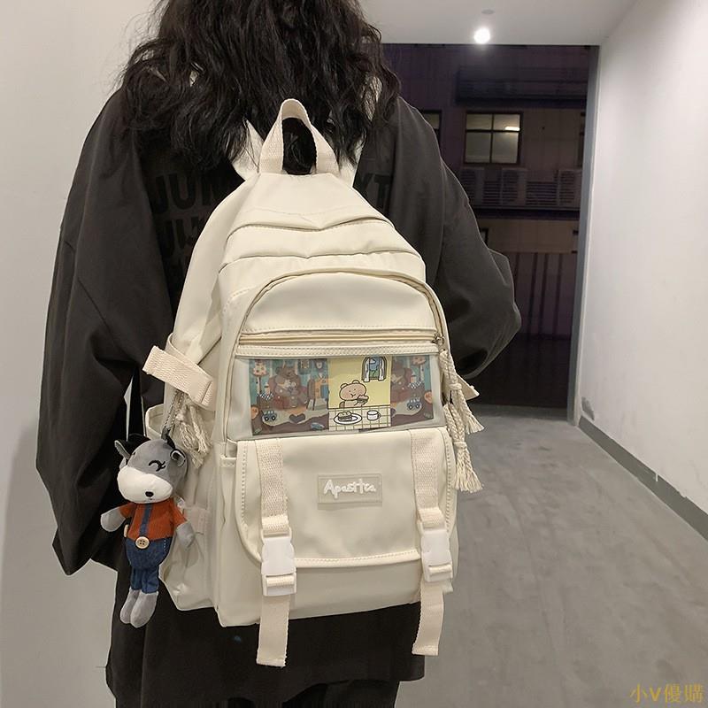 小V優購送娃娃 日系 大容量 書包 新款 韓版 雙肩包 後背包 旅行包 電腦包 多功能包 休閒包