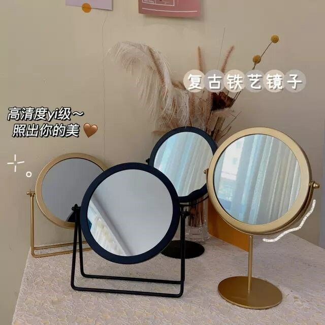 ins簡約鐵藝臺式鏡 學生簡易桌面梳妝鏡子韓風少女心化妝鏡女禮物