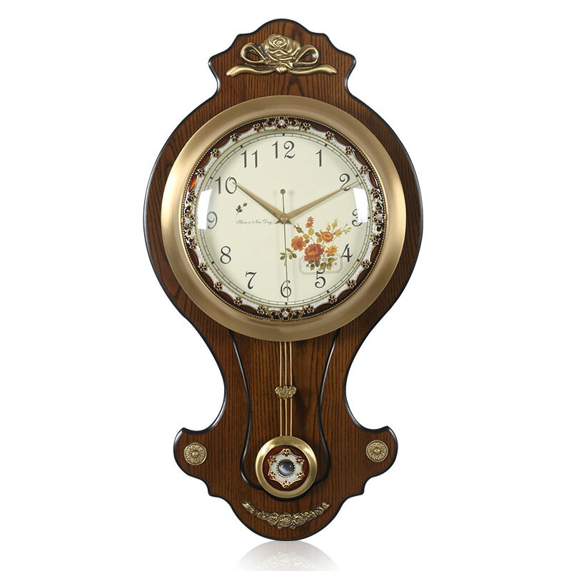 TQJ歐式實木客廳掛鐘時鐘單面掛表臥室靜音鐘表純銅石英鐘