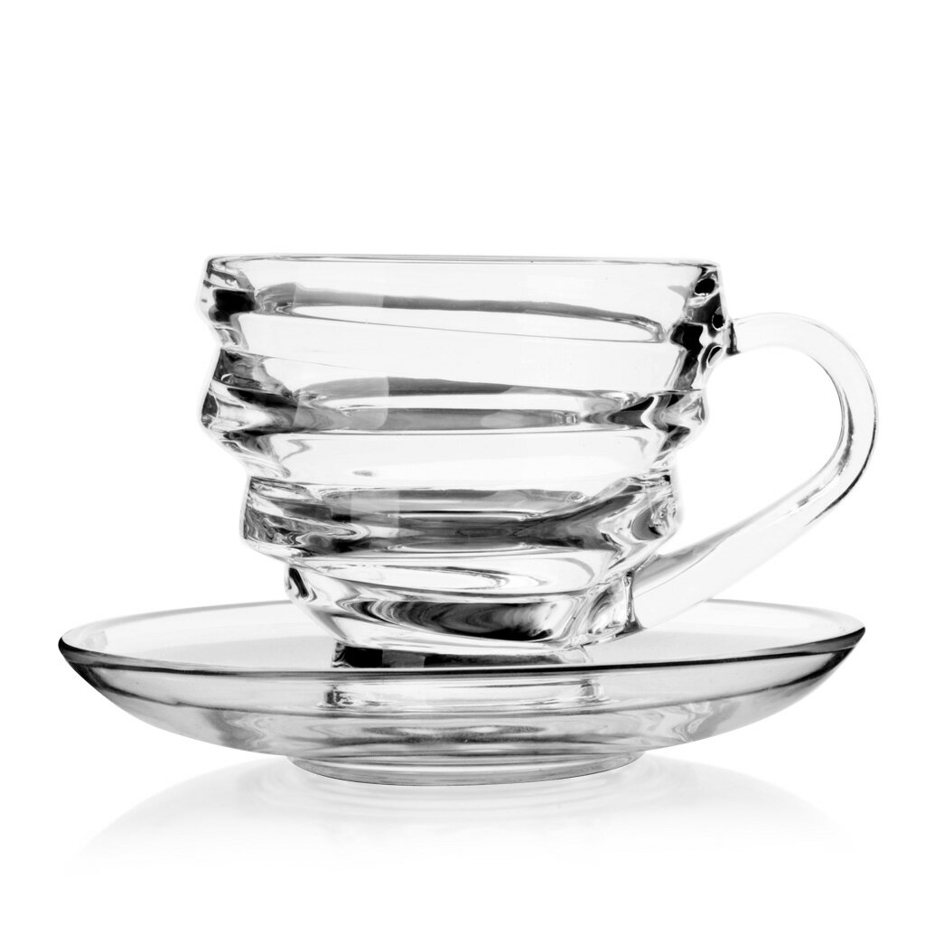 200ml大衛款螺旋玻璃咖啡杯可帶碟咖啡杯套裝杯碟水杯奶茶杯杯碟