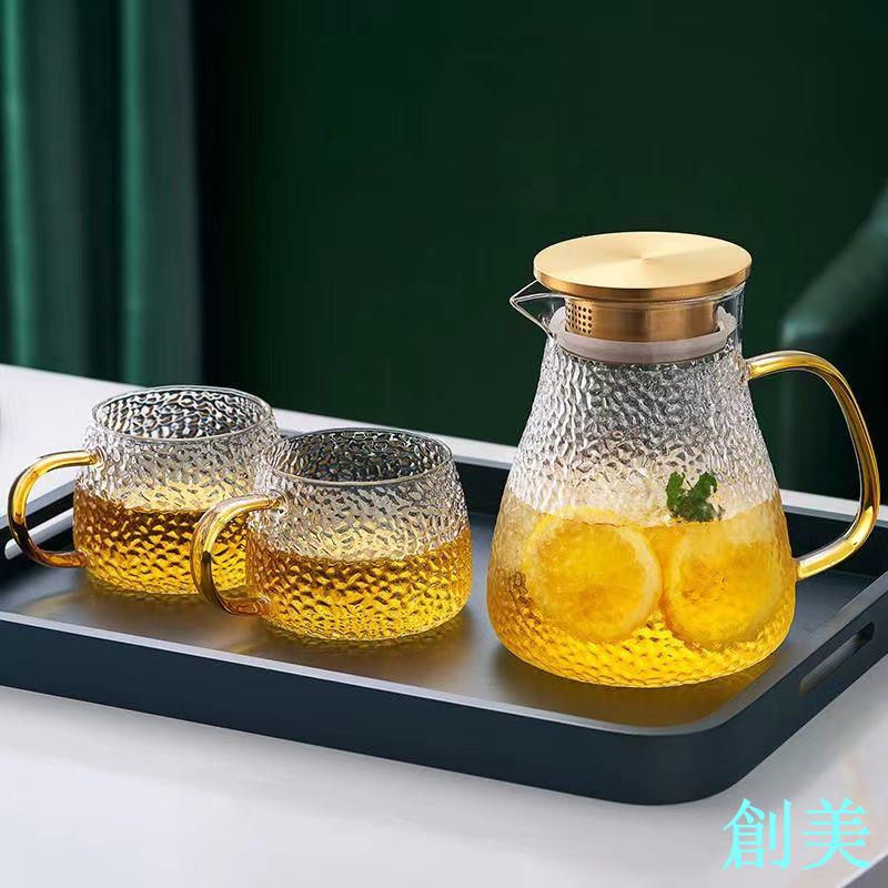 耐熱耐高溫檸檬耐熱玻璃涼水壺酒店茶水壺檸檬水專用茶壺家用泡茶-創美