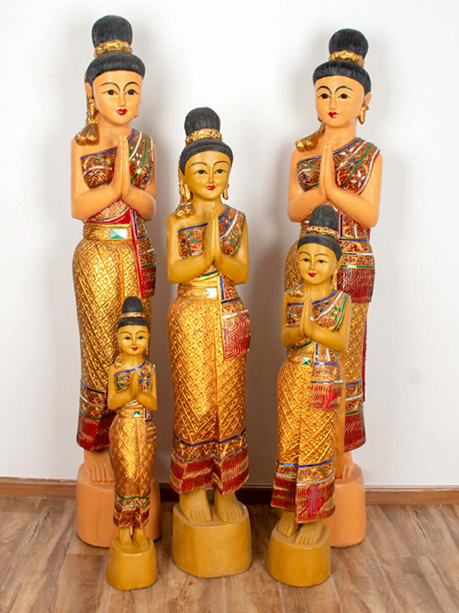泰國迎賓門童東南亞風格餐廳泰式侍女人物木雕裝飾品佛像落地擺件