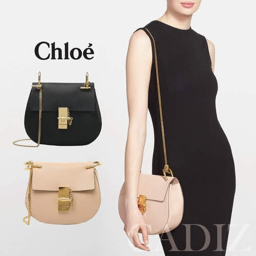 法國正品 CHLOE Mini Drew Calfskin Leather Bag  黑粉皮革迷你鏈條肩包 3S1032