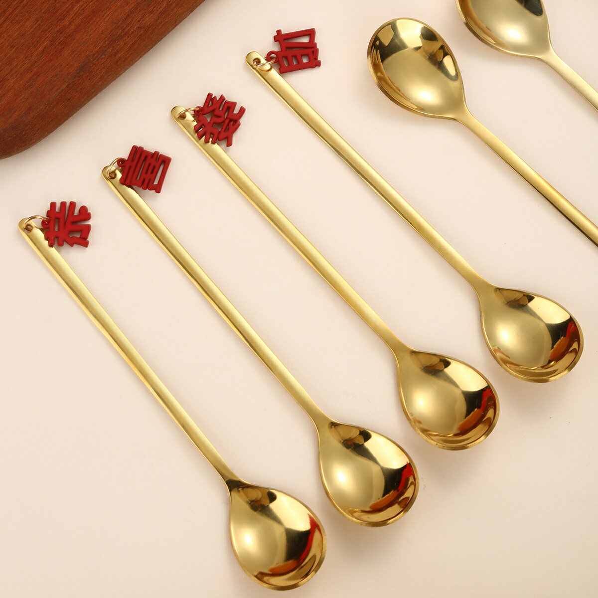 勺子 餐具組 湯匙 新年創意不鏽鋼咖啡甜品攪拌勺水果叉水杯勺子新春中國風禮品『TS5431』
