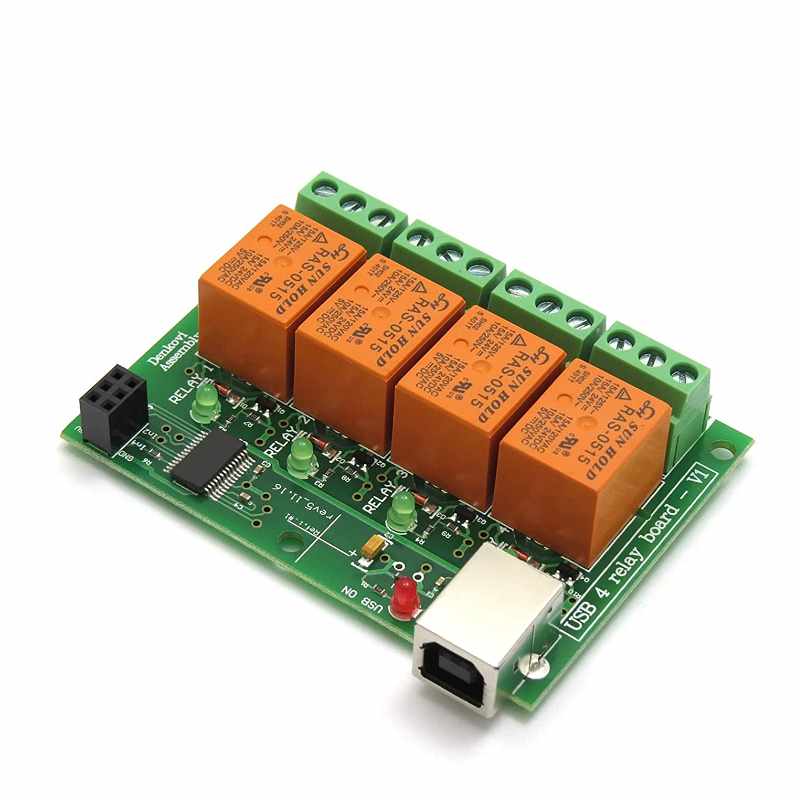 Denkovi USB 4 Channels 10A 繼電器輸出模塊 Relay Output Module,Board for Home Automation [2美國直購]