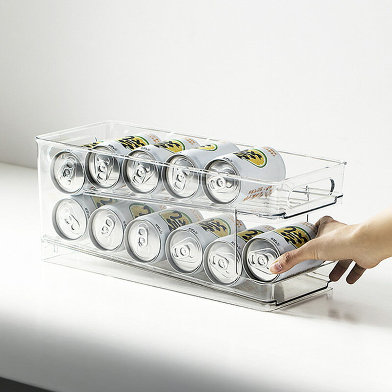 飲料收納盒/冰箱收納盒 冰箱收納盒透明保鮮冷藏抽屜滾動式啤酒可樂易拉罐飲料分層置物盒【HZ67804】