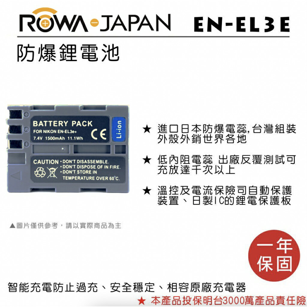 【eYe攝影】現貨 ROWA NIKON D100 D200 D300 專用 EN-EL3E ENEL3E 電池 鋰電池