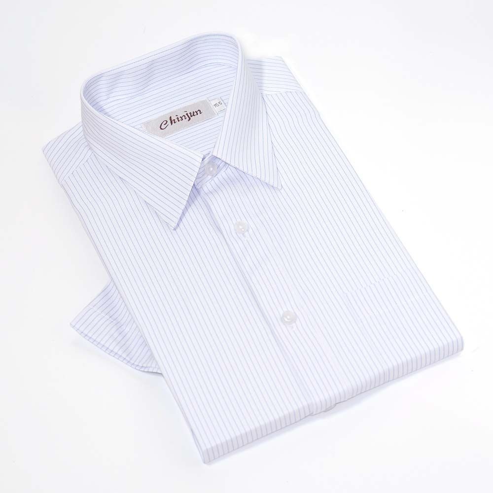 【CHINJUN/35系列】勁榮抗皺襯衫-短袖、白色藍條紋、s2202