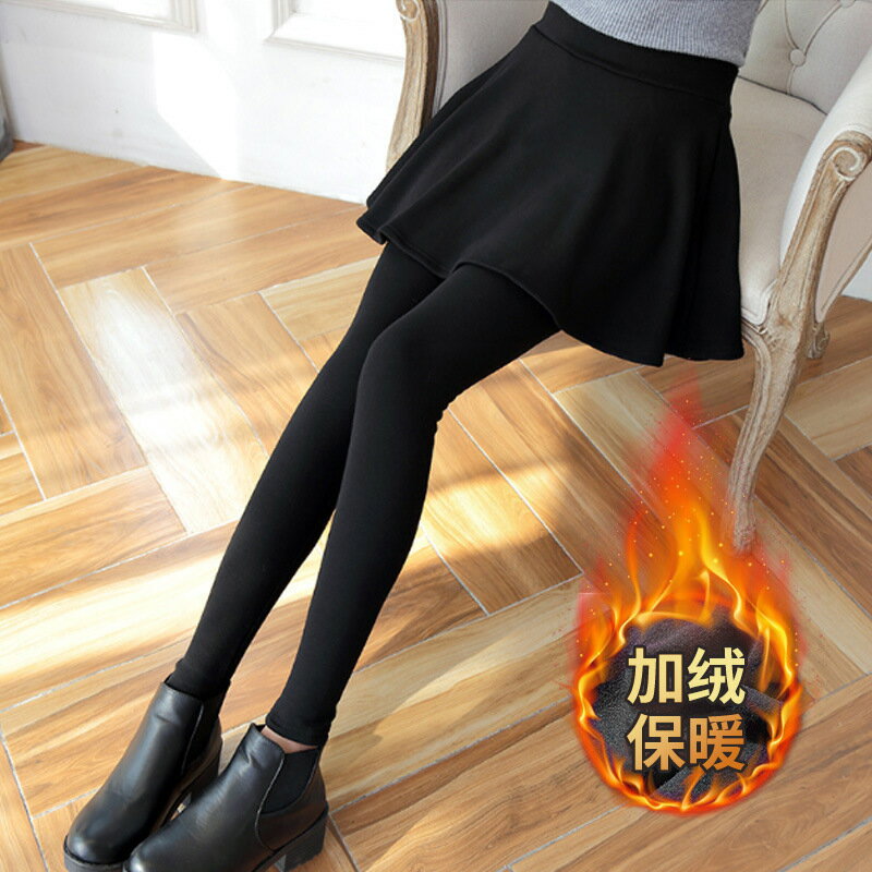 秋冬假兩件加絨加厚裙子一體打底褲女外穿大碼高腰顯瘦保暖裙褲