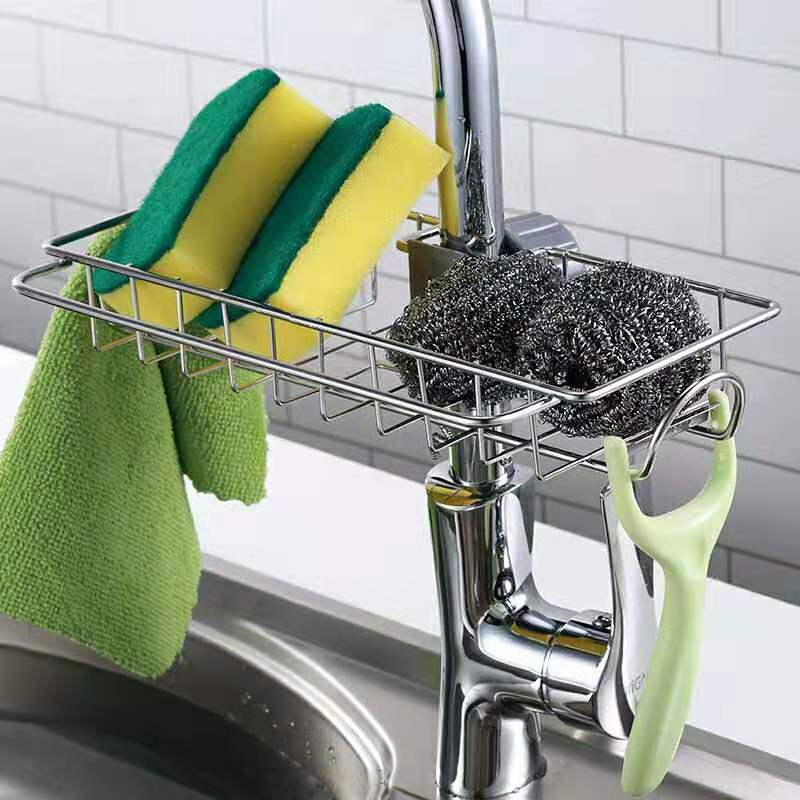 不銹鋼水龍頭置物架衛生間家用廚房洗碗海綿瀝水架水池抹布收納架
