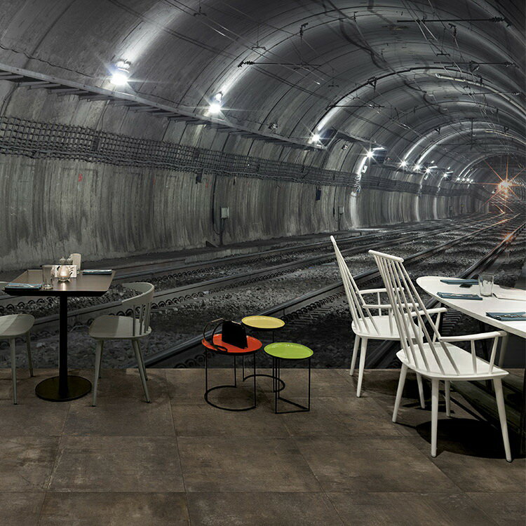 3d立體延伸空間墻紙復古隧道網吧個性壁紙工業風健身房背景墻壁布