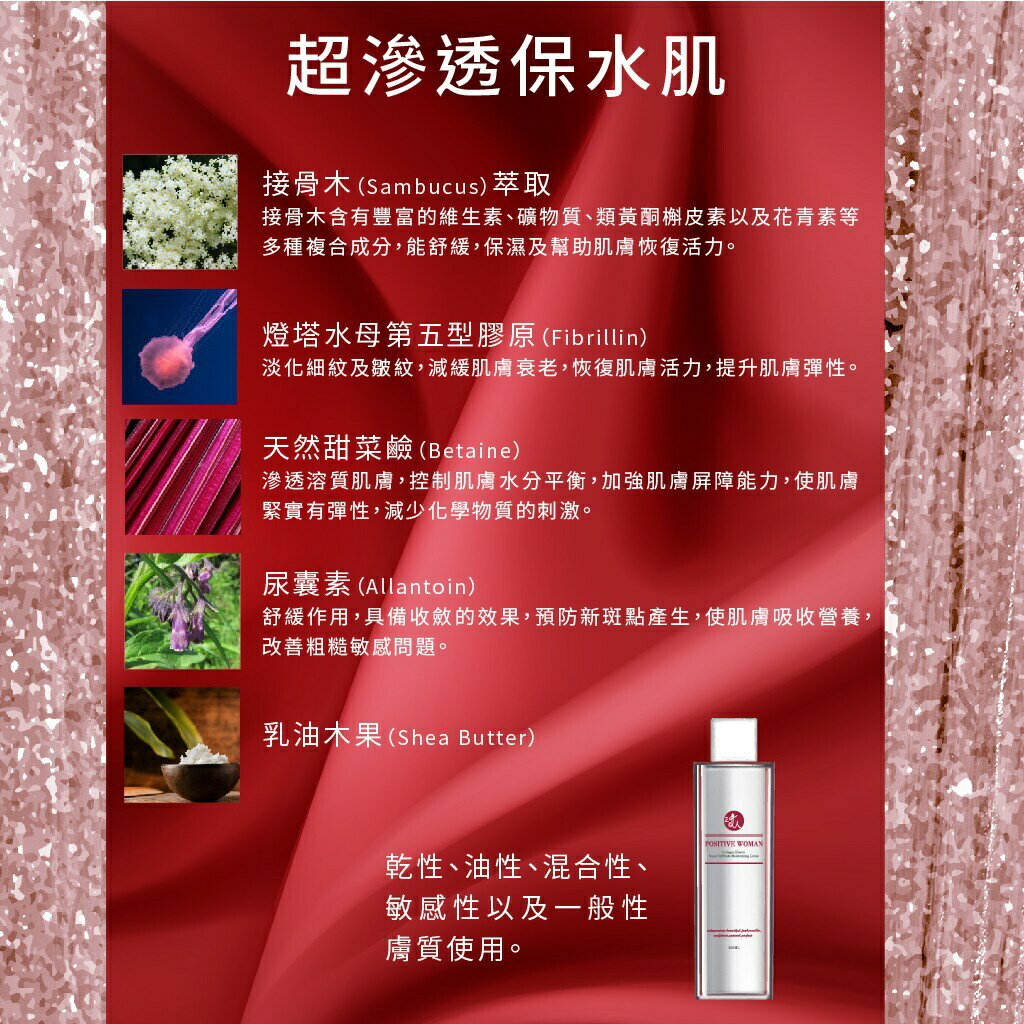 【POSITIVE WOMAN】【正的女人】膠原彈力超滲透晶妍保濕露200ml 5