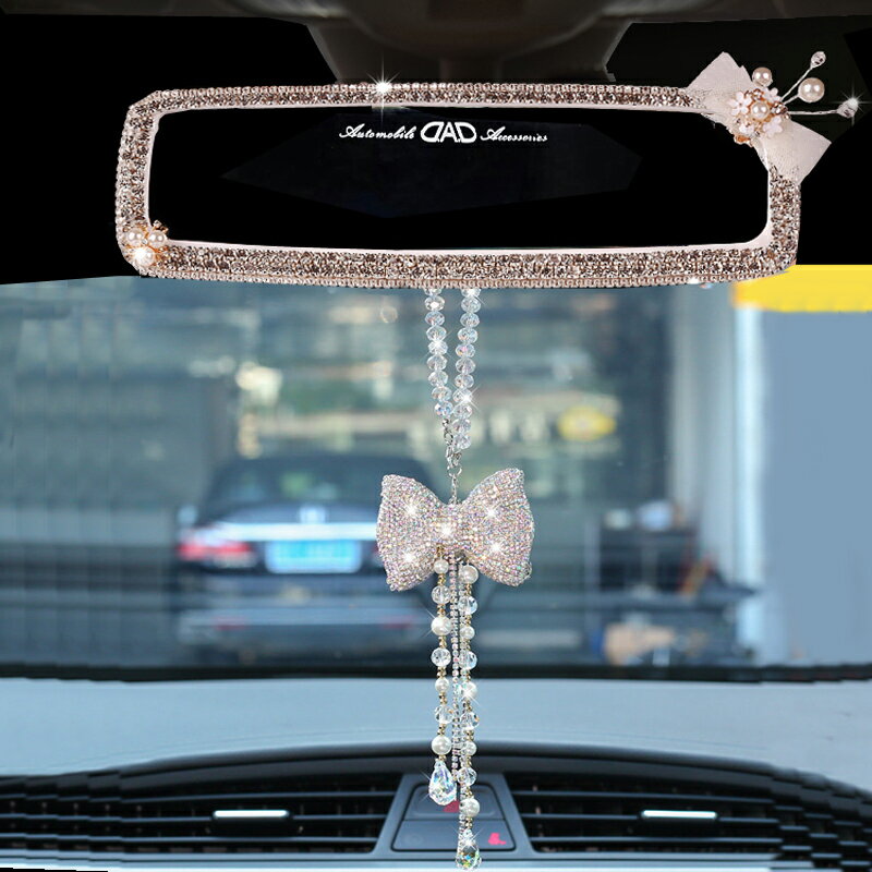 鑲鉆汽車後視鏡裝飾套水鉆合金花蝴蝶結車載車用車內鏡通用倒車鏡