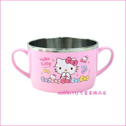 asdfkitty可愛家☆KITTY粉水玉防燙304不鏽鋼有把手鋼碗XL號/大湯杯/湯碗-韓國製