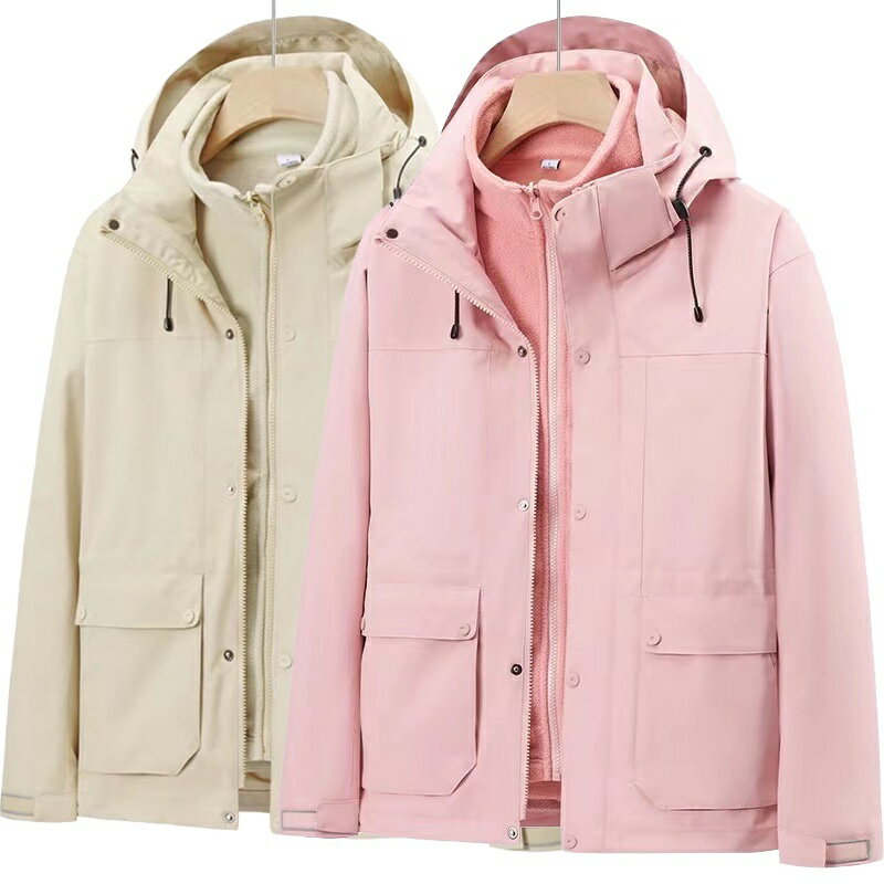 戶外衝鋒衣男女 三合一兩件套可拆卸衝鋒外套 防風防水登山服 滑雪服 戶外工作服 團體服 情侶連帽外套 秋冬保暖夾克