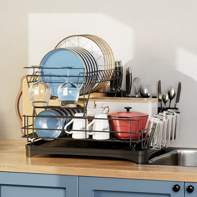 碗碟瀝水架雙層多功能碗筷 收納架 家用廚房水杯 置物架
