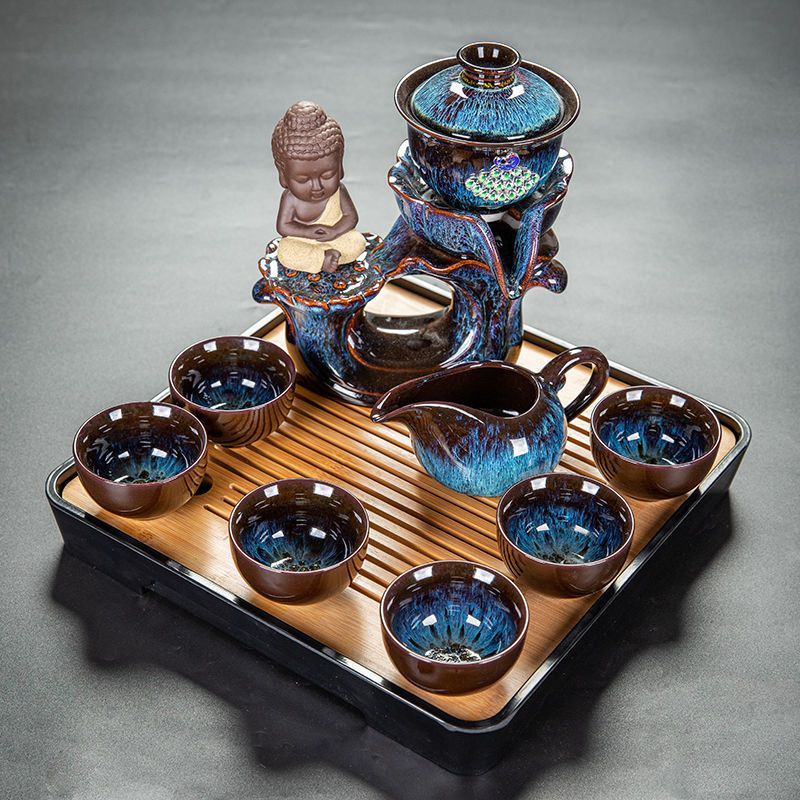 茶具套裝 懶人石磨窯變半自動茶具套裝家用整套創意簡約功夫泡茶器茶杯陶瓷-快速出貨