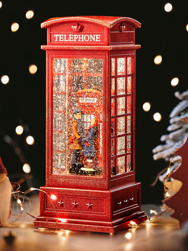 情人節雪花水晶球音樂盒圣誕擺件電話亭八音盒小夜燈情侶生日禮物