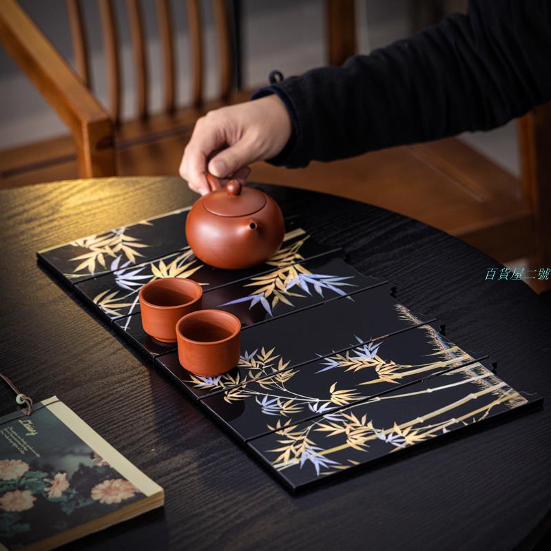 緣宿竹影茶室屏風隔斷客廳中式復古實木茶室茶臺遮擋裝飾茶道配件