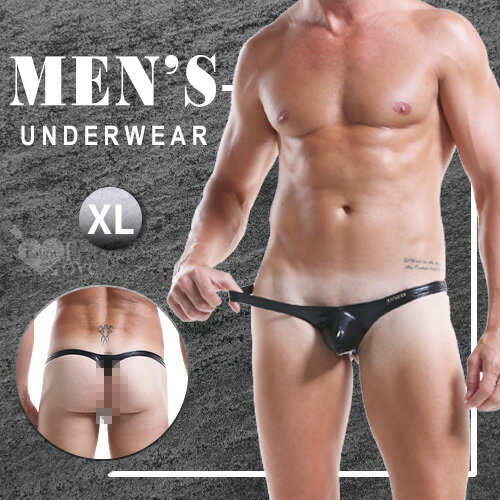 【送清潔粉】《 Enjoy Love 》低腰光澤漆皮U凸個性T字褲 - 黑﹝XL﹞