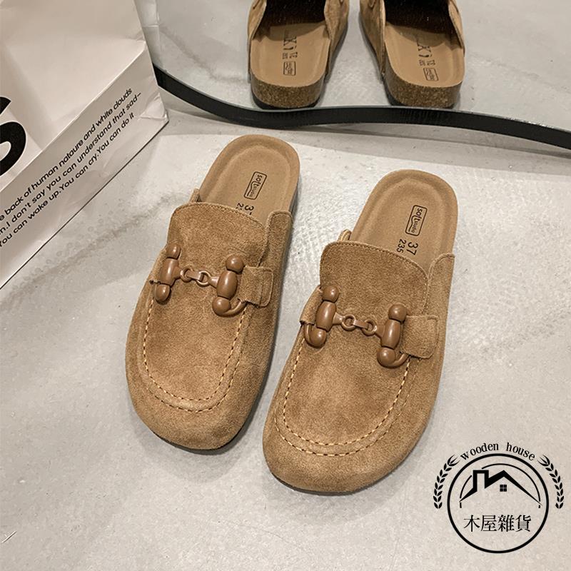 復古勃肯鞋女春夏新品一腳蹬無後跟包頭半拖鞋外穿穆勒鞋子懶人鞋厚底涼拖【木屋雜貨】