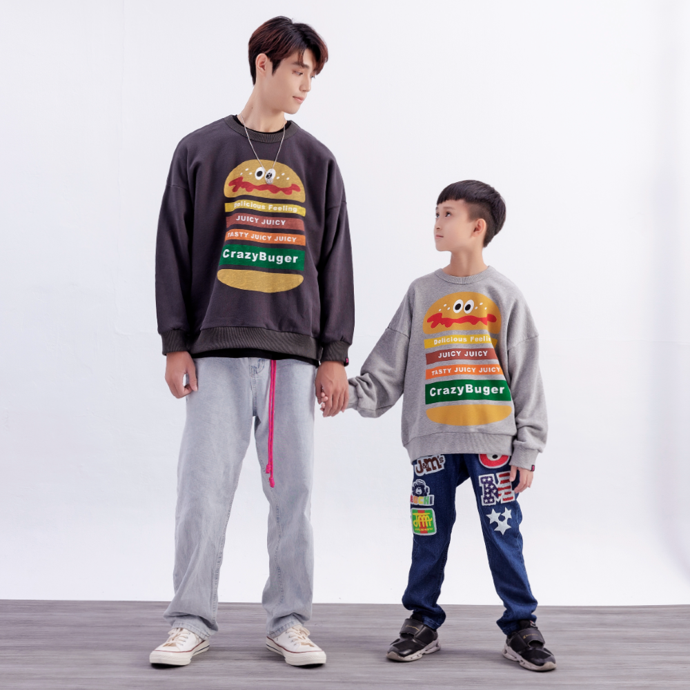 【crazygogo!!】日本 crazy burger 親子 大學T 圖案 高質感 長袖 上衣 質感 男女不拘 秋冬 男女童裝 0