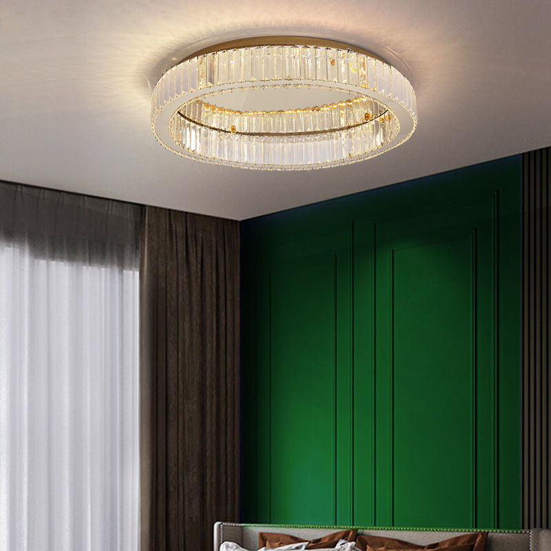 輕奢臥室北歐圓形水晶吸頂燈簡約大氣溫馨現代ins風書房間天花燈