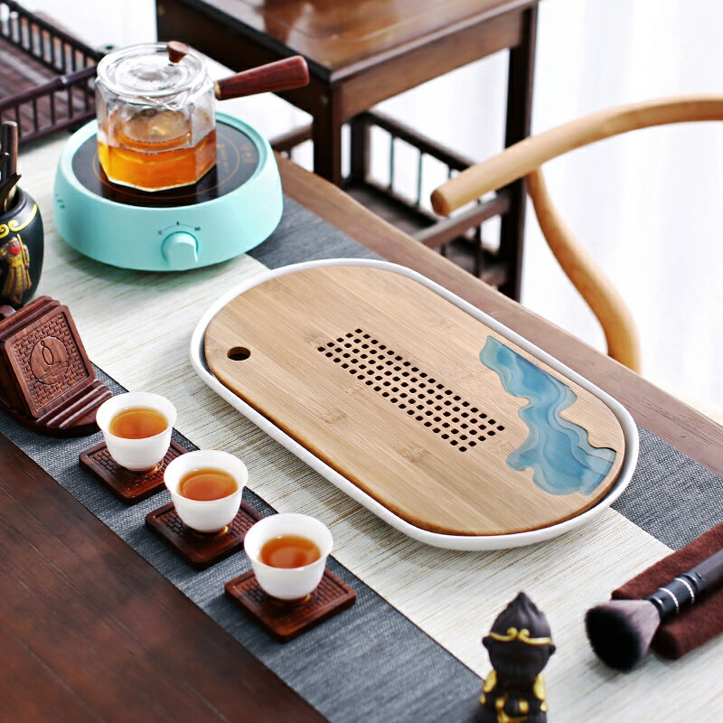 晟窯陶瓷茶盤家用干泡臺托盤功夫茶具儲水排水盤中式家用現代簡約