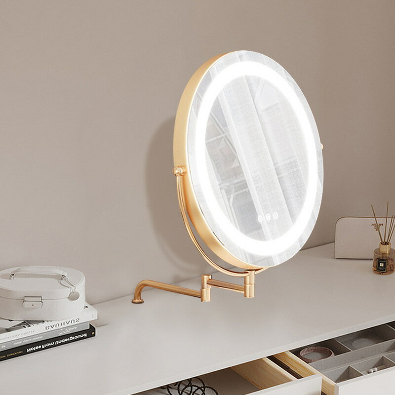 新款伸縮折疊旋轉化妝鏡高顏值多功能梳妝臺高清led燈補妝鏡