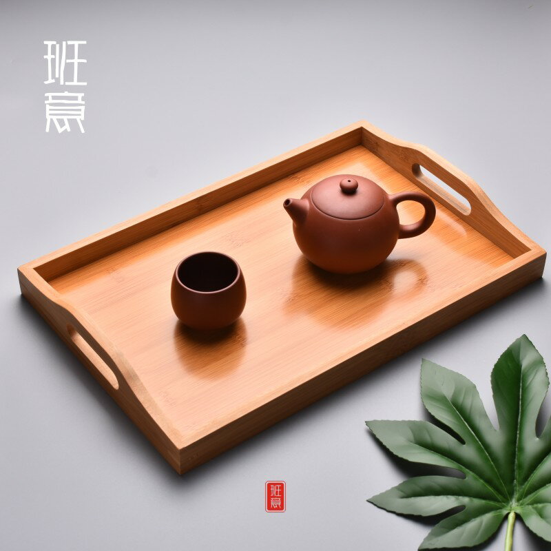 長方形家用竹茶盤木質托盤日式茶水杯盤子北歐木制美容院實木托盤1入