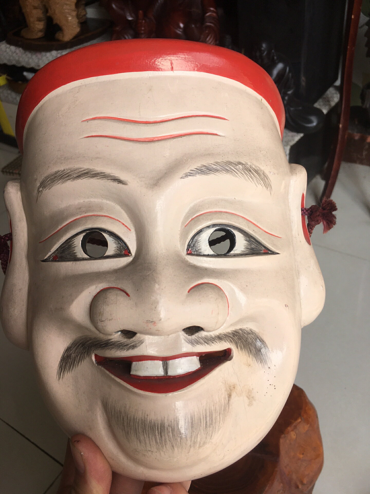 日本迴流木雕擺飾，一木雕面具，名家款，包漿老，品相較好，區域性1008