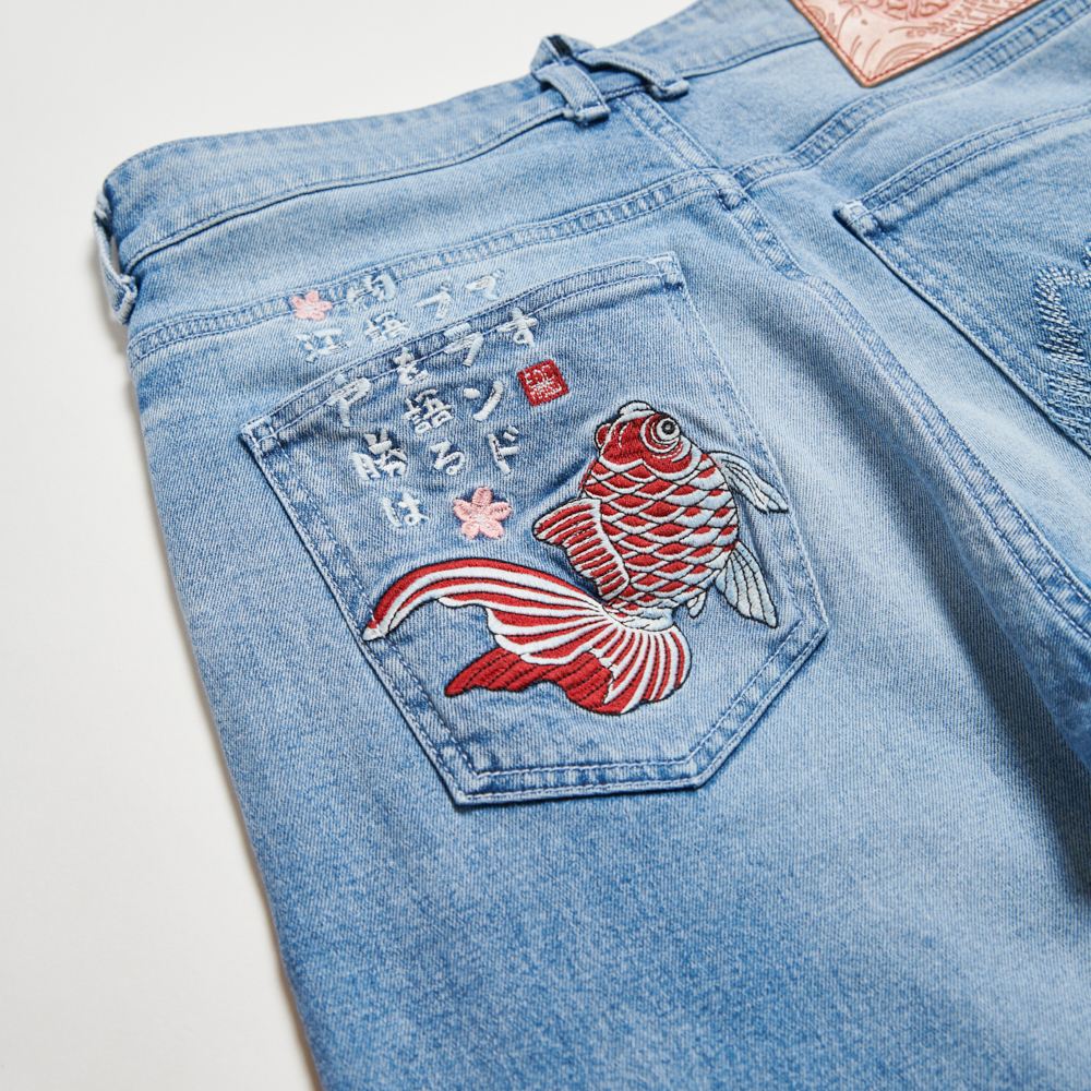 EDOKATSU江戶勝 男款 經典後袋金魚丹寧窄管直筒褲 (漂淺藍) 7