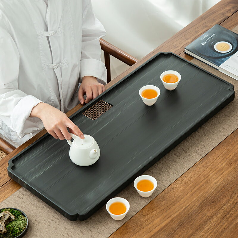 天然烏金石茶盤家用現代中式整塊茶臺大小號茶海定制免費刻字簡約