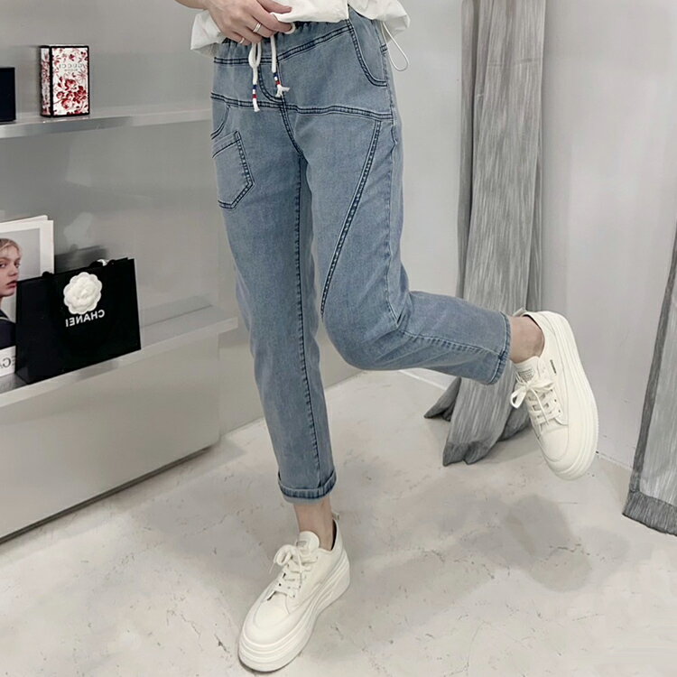 立體車線彈力牛仔八分褲(S-3L)    【B370403】