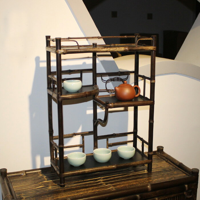 e1932 煎茶棚 紋竹 器局 九如堂一茶 花押 茶棚 茶道具 煎茶道具 ○e1932 煎茶棚 紋竹 器局 九如堂一茶 花押 清風棚